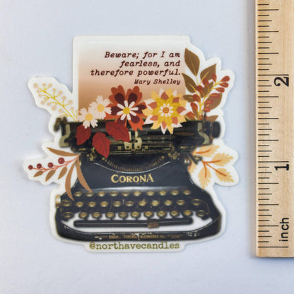 Book Themed Sticker / Floral Typewriter / Shelley Quote